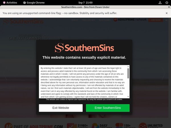 Southern Sins Sign Up Page